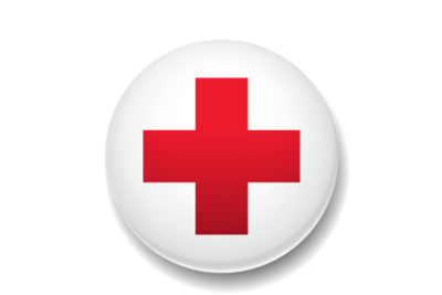 Red cross on white background on a button