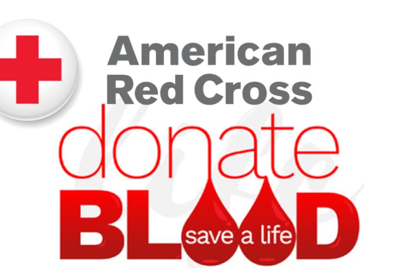 American Red Cross with a red cross button and donate blood with the 