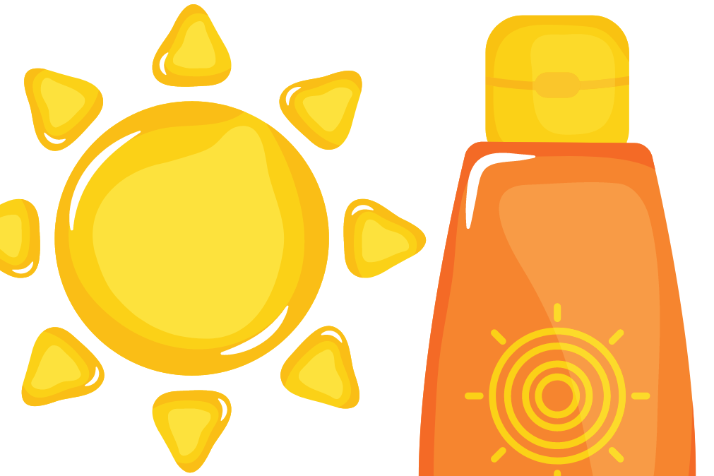 Sun with bottle of sunburn lotion
